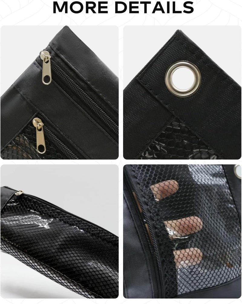 INNOIO 3 Ring Binder Pencil Pouch - School Pencil Case with 2 Zippered Pockets, Clear Mesh Window Pencil Bag, B5 Size, Back to School Gifts (Black) - Image 5